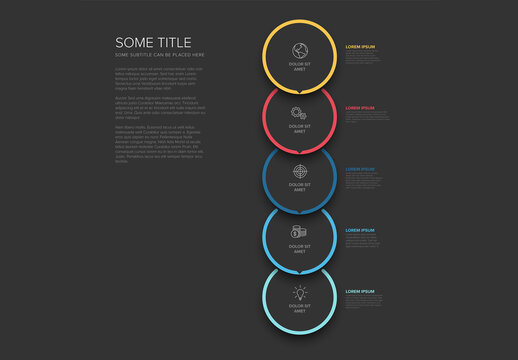 Minimalistic Dark Five Vertical Steps Elements Template with Circles