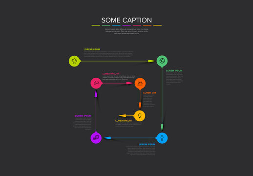 Dark Square Cycle Infographic Schema Diagram Template