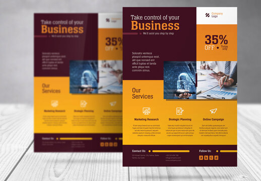 Business Flyer with Orange and Brown Accents