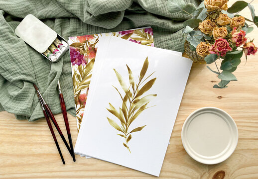 Mockup Desk Paper Watercolor