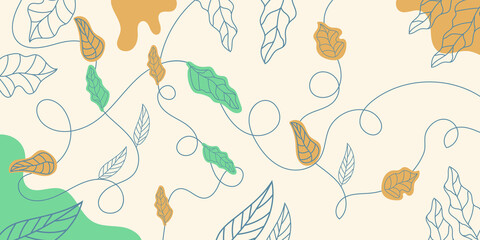Background with hand drawn tropical leaves