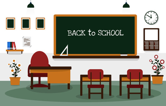 Back to School Class Classroom Blackboard Table Chair Education Illustration