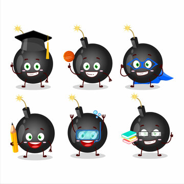 School student of bomb explosive firecracker cartoon character with various expressions