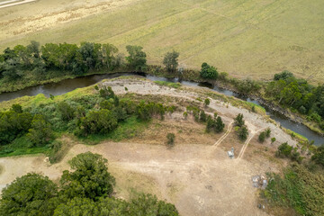 Aerial Landscape Down Onto Creek Bank