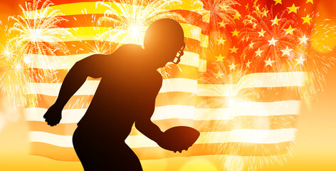American Football player on USA flag background.