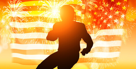 American Football player on USA flag background.