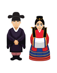 Korean Traditional Wedding Dress Gloom and Bride Cartoon Vector