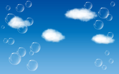 soap bubbles on blue sky