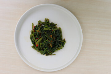 water spinach on the plate 