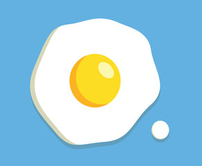 Fried egg, Top view cartoon drawing, vector design.