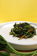 water spinach vegetables on a tray