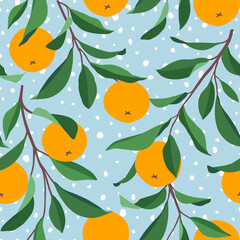 Seamless pattern with tangerines. Vector bright print for fabric or wallpaper.