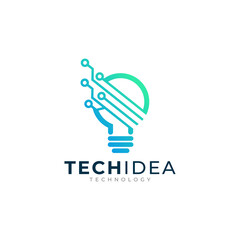 Digital Idea Logo Design. Bulb Combined with Technology Icon Vector Illustration