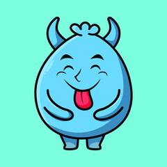 Cute Blue magician goblin cartoon monster vector image with tongue stickingout on blue background cartoon icon illustration design isolated flat cartoon style