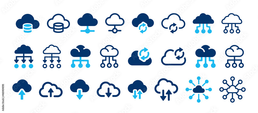 Poster Cloud computing icon set. Data storage and technology concept
