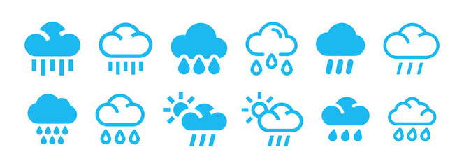 Rainy weather icon. Rainy cloud icon set vector illustration.
