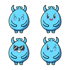 Set Kawaii Blue goblin cartoon monster vector image on white background cartoon icon illustration design isolated flat cartoon style