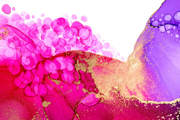 Pink and purple watercolor drops beautiful gradient background.