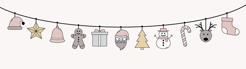 Christmas decoration with hanging ornaments. Vector