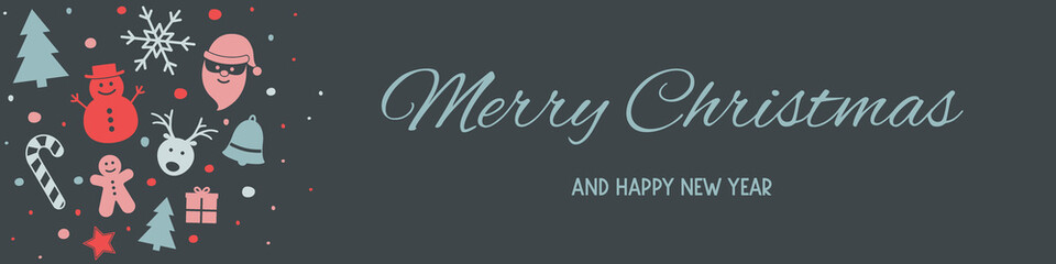 Concept of Christmas banner with decorations and wishes. Vector