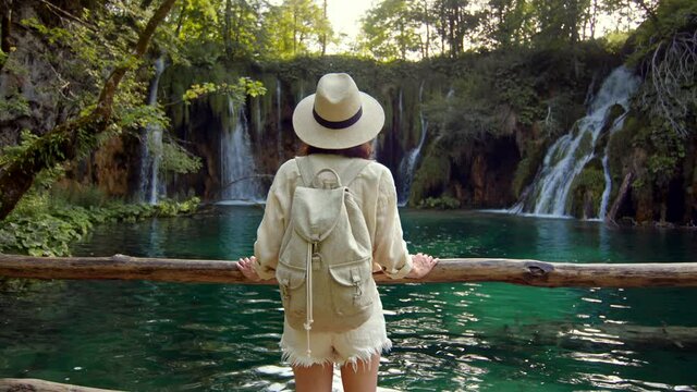 Attractive woman in Plitvice National Park