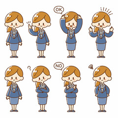 スーツを着た女性の色んなポーズ