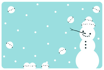 グリーティングカード　シマエナガと雪だるま