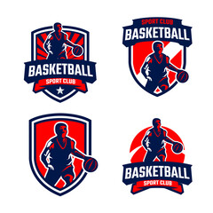 Naklejka premium Basketball player silhouettes badge logo collection