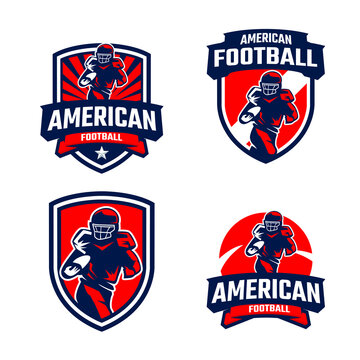 American football player silhouettes badge logo collection