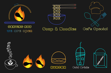 Food & restaurant icon set.Neon restaurant & food sign