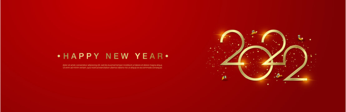 Gold Happy New 2022 Year On Red Background