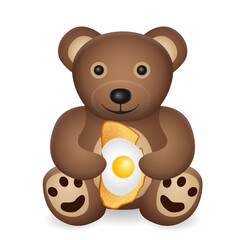 Teddy bear with bread toast with egg