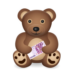 Teddy bear with five hundred euro banknote
