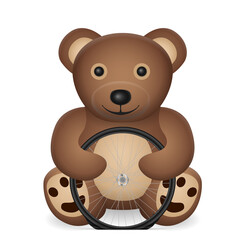 Teddy bear with flat bicycle tyre