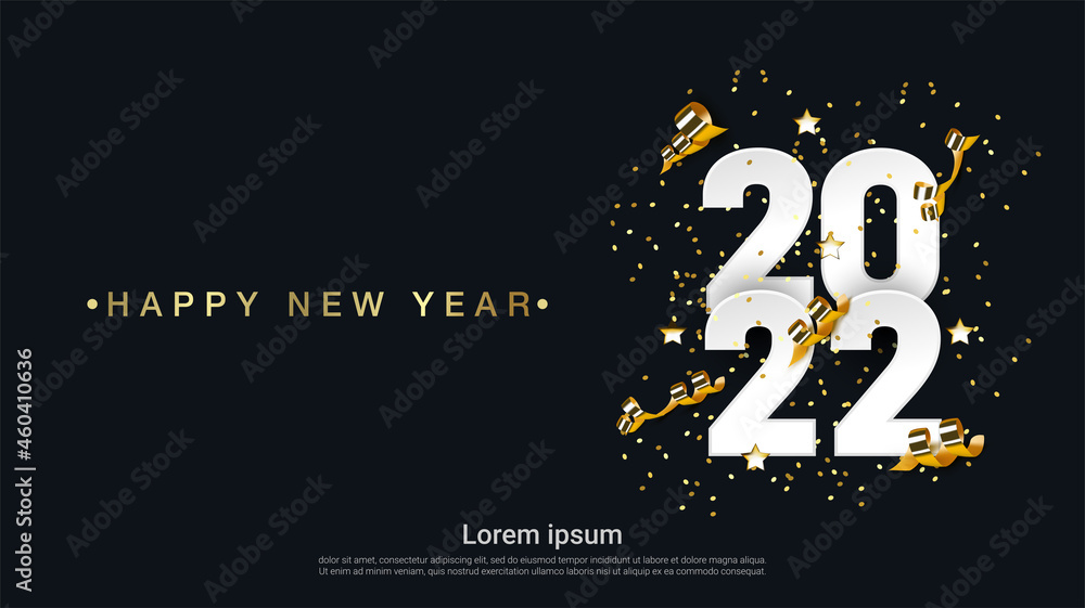 Wall mural happy new year 2022 numbers on green fir branches background