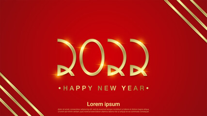 Gold happy new 2022 year on red background