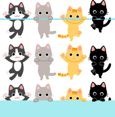 Fototapeta premium 壁から覗く猫のイラストセット