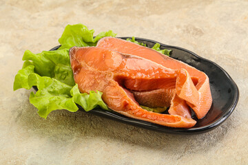 Two pink salmon fish steak