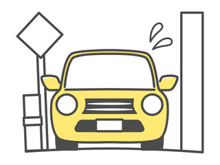 illustration of a car going through the narrow road