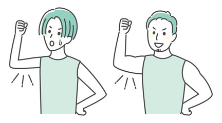 illustration of two man showing their arm muscles