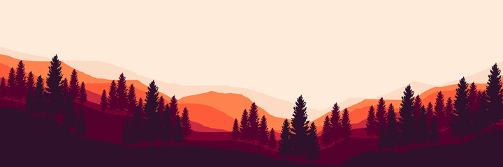 pine tree forest at mountain landscape vector illustration design for wallpaper design, design template, background template, and tourism design template