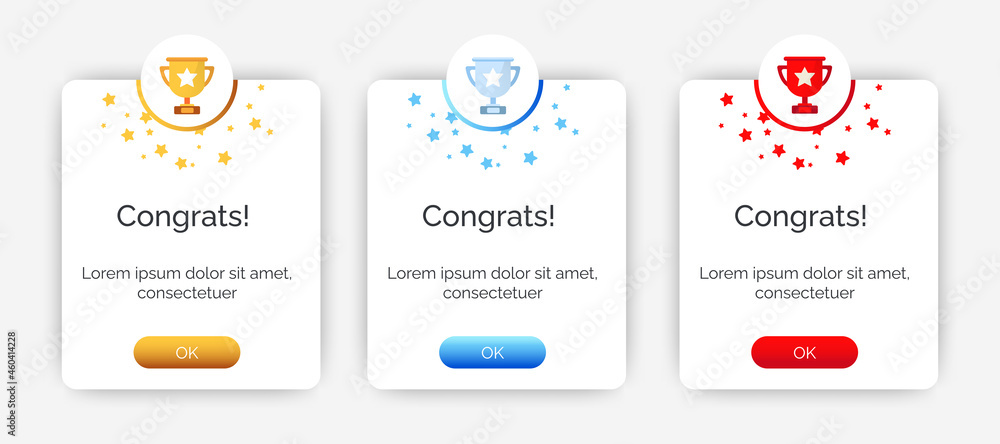 Aufkleber set of modern congratulations pop up banner with flat design on white background. professional web d