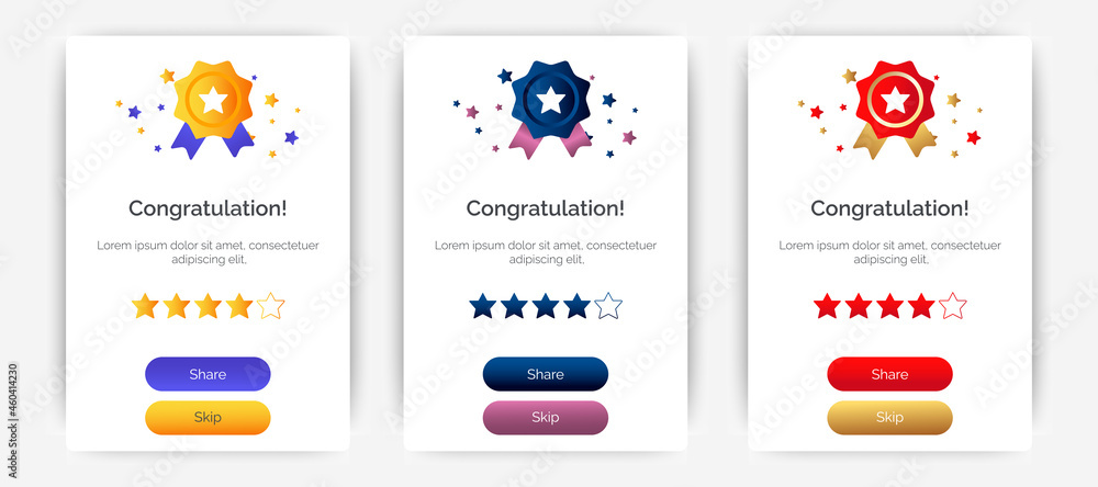 Aufkleber set of modern congratulations pop up banner with flat design on white background. professional web d