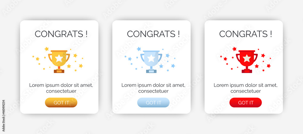 Aufkleber set of modern congratulations pop up banner with flat design on white background. professional web d