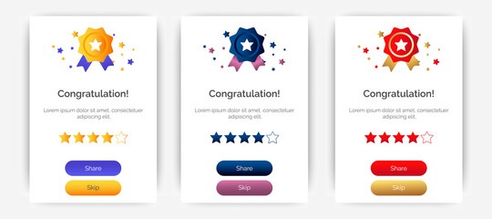 Set of Modern congratulations pop up banner with flat design on white background. Professional web design, full set of elements. User-friendly design materials.