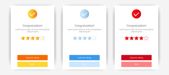 Set of Modern congratulations pop up banner with flat design on white background. Professional web design, full set of elements. User-friendly design materials.