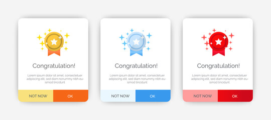 Set of Modern congratulations pop up banner with flat design on white background. Professional web design, full set of elements. User-friendly design materials.