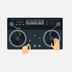 DJ music mixer. Turntable, vector illustration