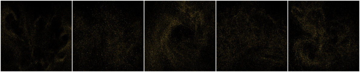 Fototapeta na wymiar Set of Gold Glitter Texture Isolated on Black Background. Golden stardust. Amber Particles Color. Sparkles Rain. Vector Illustration, Eps 10.
