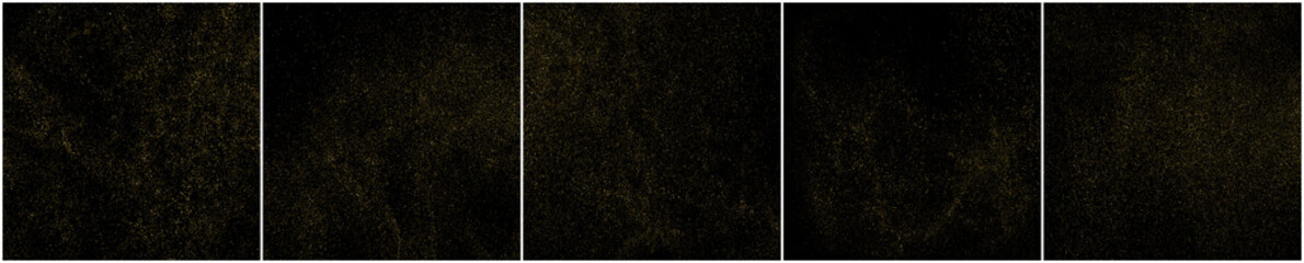 Set of Gold Glitter Texture Isolated on Black Background. Golden stardust. Amber Particles Color. Sparkles Rain. Vector Illustration, Eps 10.